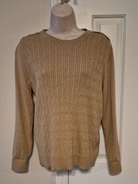 Kim Rogers Round Neck Cable Knit Sweater – Beige/Tan